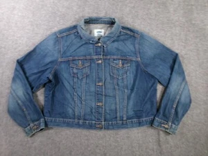 Old Navy Jeansjacke Damen XXL Blau Cropped Trucker Biker Grunge Dark Wash Jeans - Bild 1 von 11