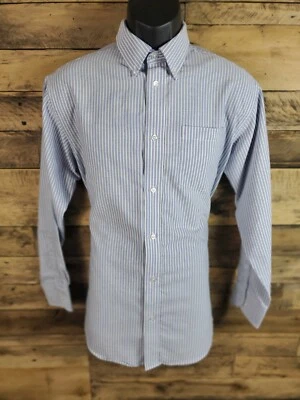 Statements Button Down Shirt Oxford Blue White Striped Chest 43" Length 29.5" - Image 1 of 4