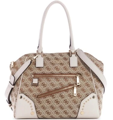 NUEVO Bolso Bandolera Bolso de Mano Guess Para Mujer Blanco Marrón Logo Jacquard Foto 1 de 4