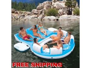 Huge Inflatable Floating Island 7 Person Oasis Lounge Pool Lake Party Water Raft - Picture 1 of 17