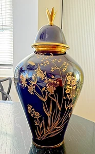 Lindner Kueps Bavaria Prunk Vase Deckelvase Echt Kobalt Ätzgold,Deckel mit Krone - Bild 1 von 14