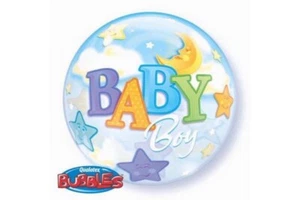 Qualatex Baby Boy Moon and Stars Deco Bubble Balloon Baby Shower New Born - Picture 1 of 1