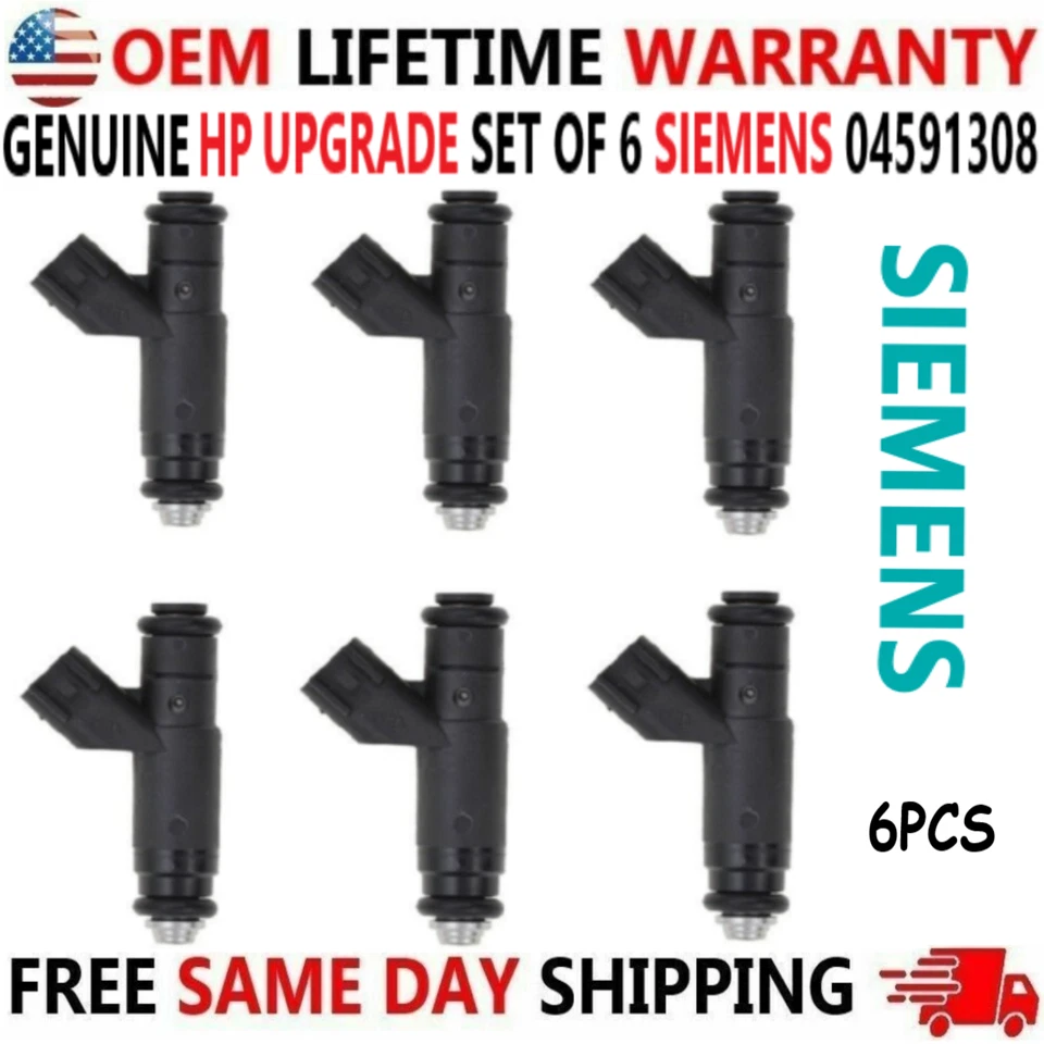 GENUINE HP UPGRADE SIEMENS x6 Fuel Injectors for 1998-99 Dodge Chrysler Plymouth - Image 1 of 4