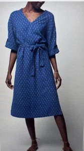 Faherty Dress Womens S Atlantic Ave Belted Blue Shadow Midi Short Sleeve Cotton - Picture 1 of 13