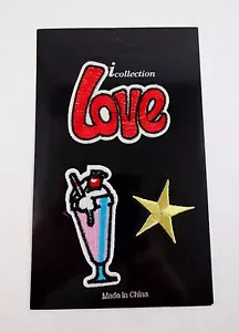 Iron On Patches Embroidered Ice Cream Soda Gold Star Package Of 3 - Picture 1 of 4