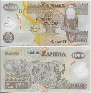 ZAMBIA 500 KWACHA 2008 UNC ELEPHANT,COTTON FARMERS AND LIBERTY MONUMENT IN LUSAK - Picture 1 of 1