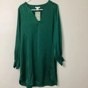 H&M Satin Tunika Kleid smaragdgrün neu mit Etikett Damen klein lose fließend - Bild 1 von 12