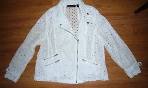 INC International Concepts Damen-Motorradjacke Baumwolle Ösen hellweiß Größe 2X - Bild 1 von 8