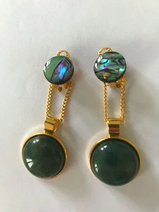 Ohrclips/Moosachat 20 mm/Cabochon mit Abalone-Perlmutt/2 in 1/4,5 cm - Bild 1 von 8