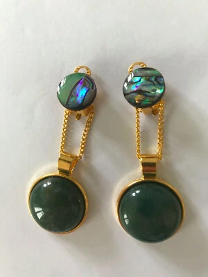 Ohrclips/Moosachat 20 mm/Cabochon mit Abalone-Perlmutt/2 in 1/4,5 cm - Bild 1 von 4