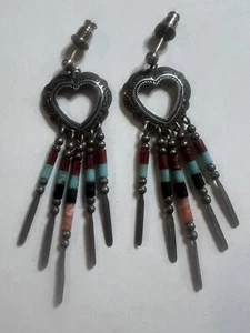 QT Beaded Hearts Stamped 925 Beaded Dangle earrings - Picture 1 of 4