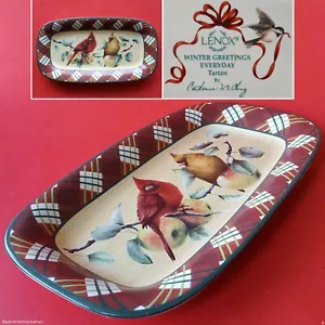Lenox WINTER GREETINGS EVERYDAY TARTAN 14" Hors D'Oeuvre Tray. Cardinals Apples - Picture 1 of 10