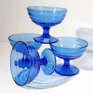 4 Moderntone Sherbet Cobalt Blue Hazel Atlas Depression Glass Transparent - Picture 1 of 5