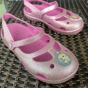 Crocs Shayna Mary Jane rosa Glitzer Slipper flache Schuhe Sandalen Gr. 13 gebraucht, in einwandfreiem Zustand Glitzer - Bild 1 von 10