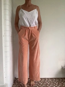 Ladies Velvet High Waist Wide Leg Pants Large Peach Stripe Soft Comfort Retro - Picture 1 of 13