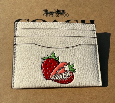 Coach CAR33 Slim Id Card Case with Strawberry Graphic Gold/Chalk Multi - Image 1 of 4