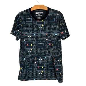 Pac Man T Shirt Allover Print Tee Retro Bandai Namco Gameboard Black Size Small - Picture 1 of 13