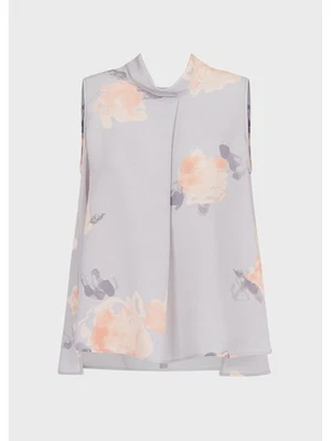 Blusa de noche floral de seda plateada EMPORIO ARMANI para mujer 38 Foto 1 de 3