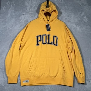 Polo Ralph Lauren Hoodie Men XLT XL Tall Gold Yellow Pullover Big Logo Spell Out - Picture 1 of 12