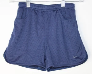 VTG NIKE YOUTH NAVY BLUE ATHLETIC MESH SHORTS SZ M 10-12 POCKETS DRAWSTRING 90's - Picture 1 of 14