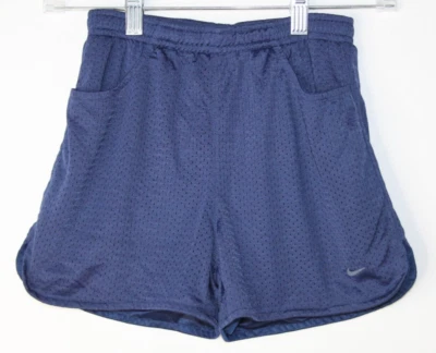 VTG NIKE YOUTH NAVY BLUE ATHLETIC MESH SHORTS SZ L 14 POCKETS DRAWSTRING 90's - Image 1 of 4