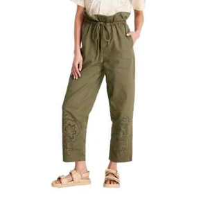 Women's High-Waisted Eyelet Pants Future Collective with Jenny K. Lopez Olive 2 - Picture 1 of 2