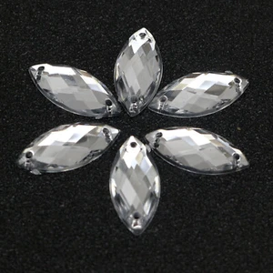 100 Clear Flatback Acrylic Horse Eye Rhinestone Button 9X20mm Sew on beads - Picture 1 of 10