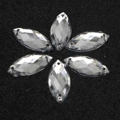 100 Прозрачный с плоской поверхностью акриловый лошадь глаз со стразами кнопка 9 X 20 мм шить на бисер - Изображение 1 из 4