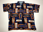 Vintage Herren Poloshirt Rayon Art Druck All-Over Rian Rucci Größe XL