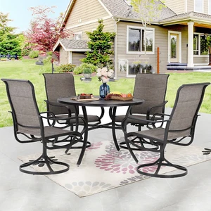 5 Piece Outdoor Furniture Set Swivel Patio Chairs High Back Round Dining Table - Picture 1 of 12