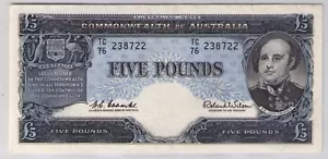 Australia 1960 Five Pounds £5 Coombs / Wilson, R50 - Fine/aVF - Picture 1 of 2