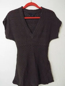 CALVIN KLEIN JEANS Size S Brown Short Sleeve V Neck Knit Sweater Dress Cotton - Picture 1 of 5