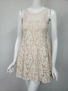 FREE PEOPLE Ivory Beige Lace A-Line Tunic Mini Dress sz XS - Picture 1 of 3