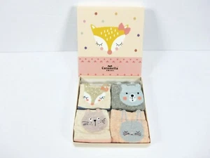 Caramella Multi-Color Animal Print 100% Cotton Socks Gift Set of 4 Girls - Picture 1 of 6