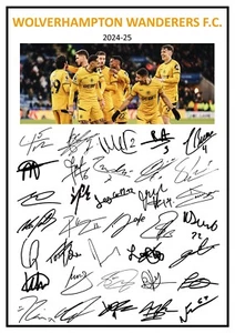 7638. 2024-25 Wolverhampton Wanderers Signed Team Photo Sheet (PRINTED AUTOS A4) - Picture 1 of 2