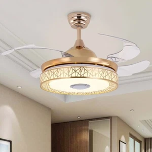 42" Gold Bluetooth Ceiling Fan Light, Retractable Blades, Remote Control - Picture 1 of 7