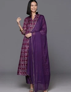 Vatika Brand Purple Bandhani Kurti Set NWT 3 Piece - Picture 1 of 8