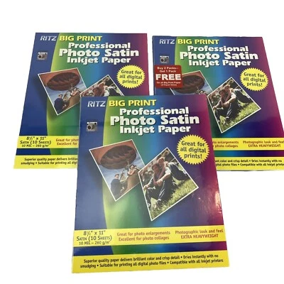 LOT 3 Pks Ritz Big Print Archival Photo SATIN Inkjet Paper 10 Sheets 8.5" x 11" - Image 1 of 4