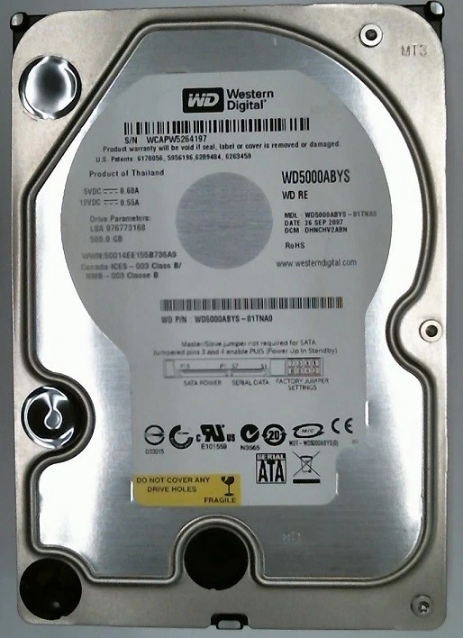500 GB SATA Western Digital RE2 WD5000ABYS-01TNA0 7200 RPM 16MB 3.5 - Image 1 of 1