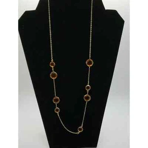 Vintage Avon 24" Gold Tone Chain Amber Orange Colored Stones Statement Necklace - Picture 1 of 7