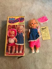 Old Vtg Mattel BABY GROWS UP Toy Doll #2842 Pull String In Original Box Bottle