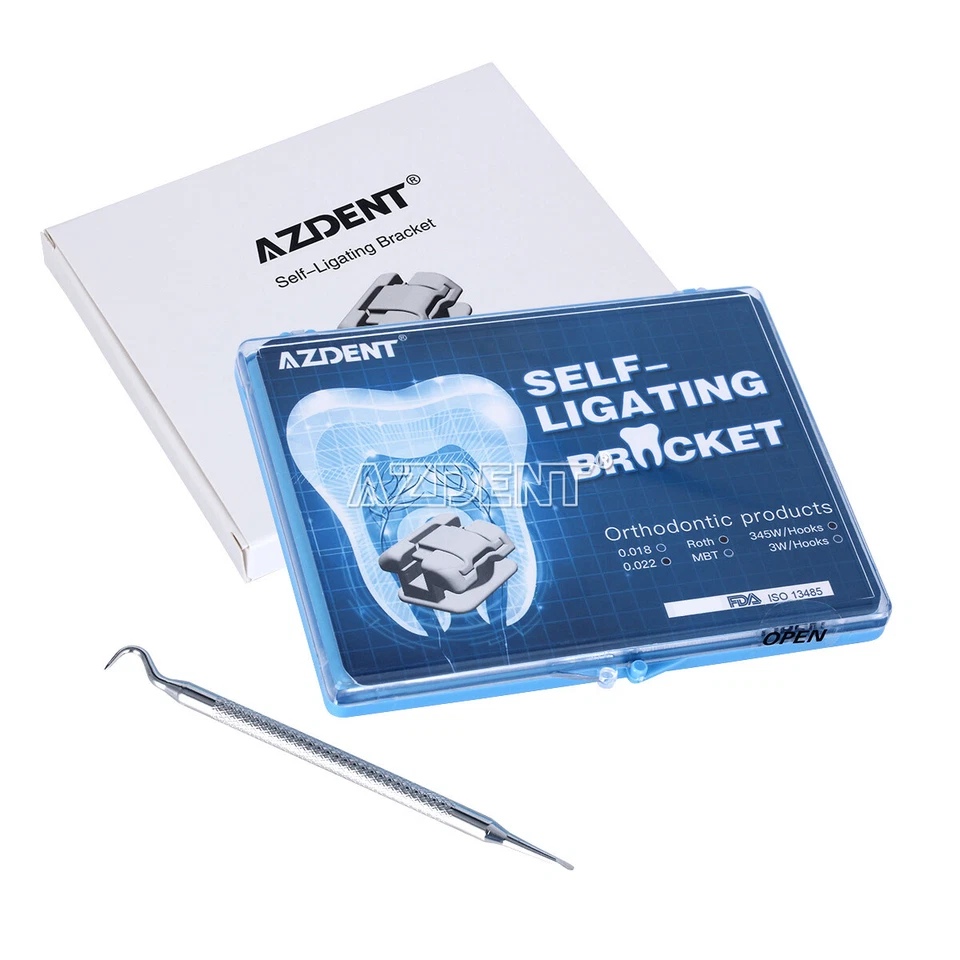 1x AZDENT Metal Self-ligating Brackets With Movable Hook 8pcs Buccal Tube