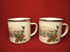 2 Rapala Home Collection Enamelware MUGS/CUPS/ with Pinecones/ Camping Scenes - Picture 1 of 18
