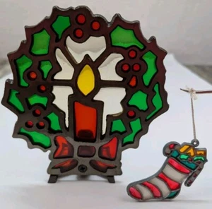 Buntglas Gusseisen Kerzenhalter Kranz mit Beeren + Buntglasstrumpf! - Bild 1 von 23