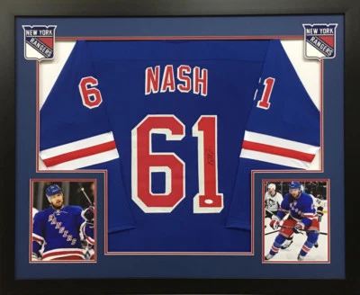 Camiseta deportiva firmada por Rick Nash de los New York Rangers 36"x 4"4 con marco personalizado (JSA) 6xAll Star Foto 1 de 4