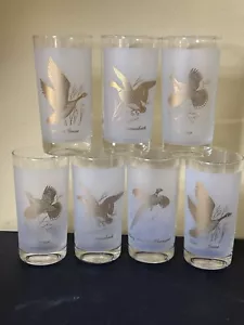 Federal Libbey Frosted Gold Wild Game Birds Glasses Set Of 7 Tumbler Vintage - Picture 1 of 6