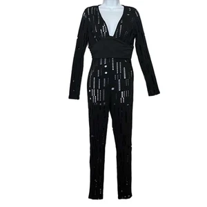 Pantaloni CHICME donna neri a maniche lunghe collo a V monopezzo tuta taglia SM - Foto 1 di 6