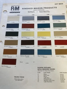 1977 BUICK R & M, Exterior Paint Color Chip Chart Sheet - Bild 1 von 1