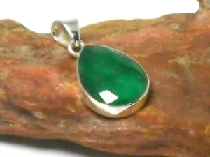 Green Teardrop Emerald Sterling Silver 925 Gemstone Pendant - Picture 1 of 6