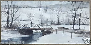 Winter Landscape WWII Vintage Hand done Watercolor Painting - Picture 1 of 1